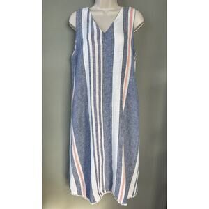 Philosophy 100% Linen Maxi Dress Medium Sleeveless Pockets Lagenlook Coastal